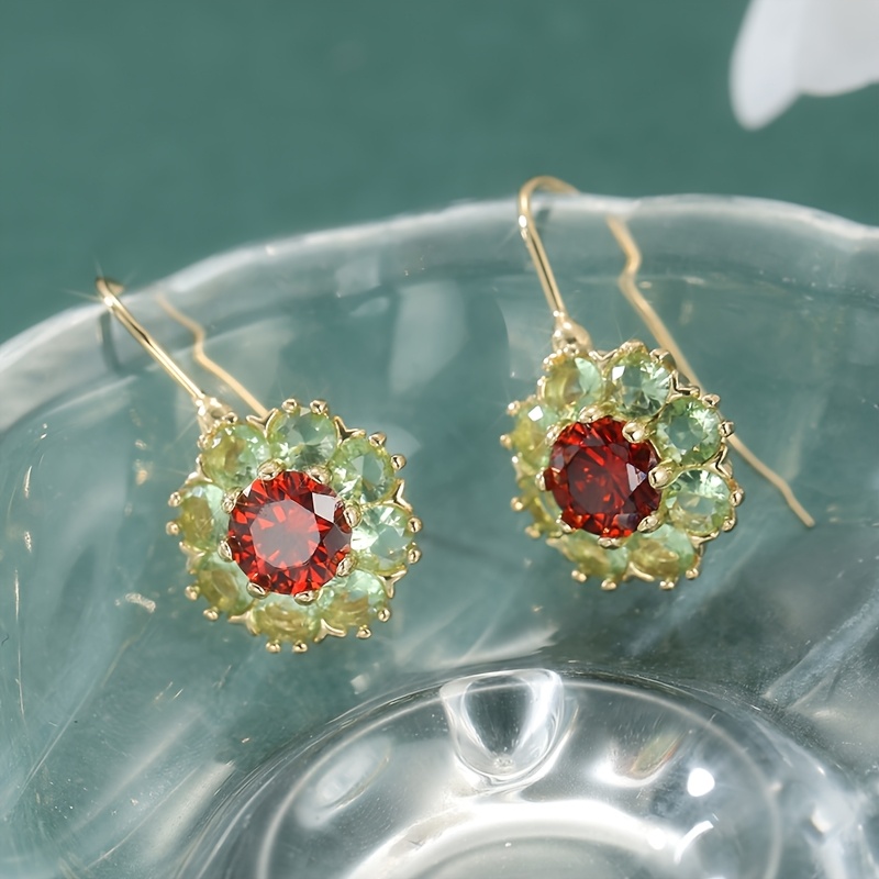 Luxurious Retro Flower-Shaped Copper Earrings with Zirconia
